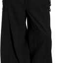 Fisoew Womens Wide Leg Casual Pants Summer Drawstring Elastic Waist Loose Cotton Pants with Pockets (Black, S)