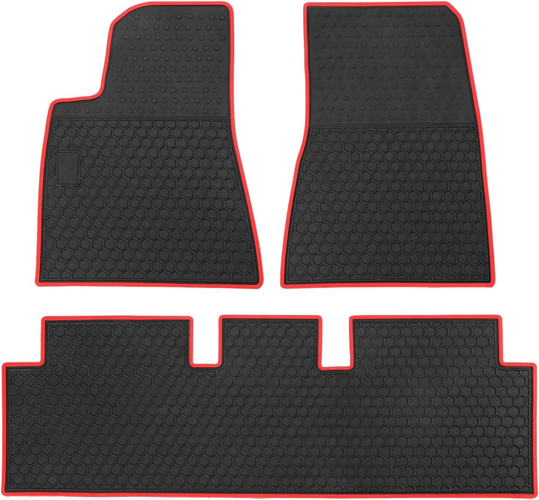 Car Floor Mats Custom Fit for Tesla Model 3 Highland 2024 2025 2026 Black Red Rubber Auto Liner Mats All Weather Protection Odorless