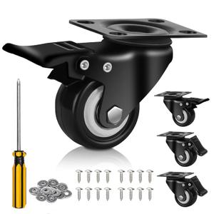 QNCZ 2" Caster Wheels, Casters Set of 4 Heavy Duty but Silent, Excellent Locking Casters with Polyurethane (PU) Wheels, Swivel Plate Castor Wheels for Cart, Furniture, Workbench