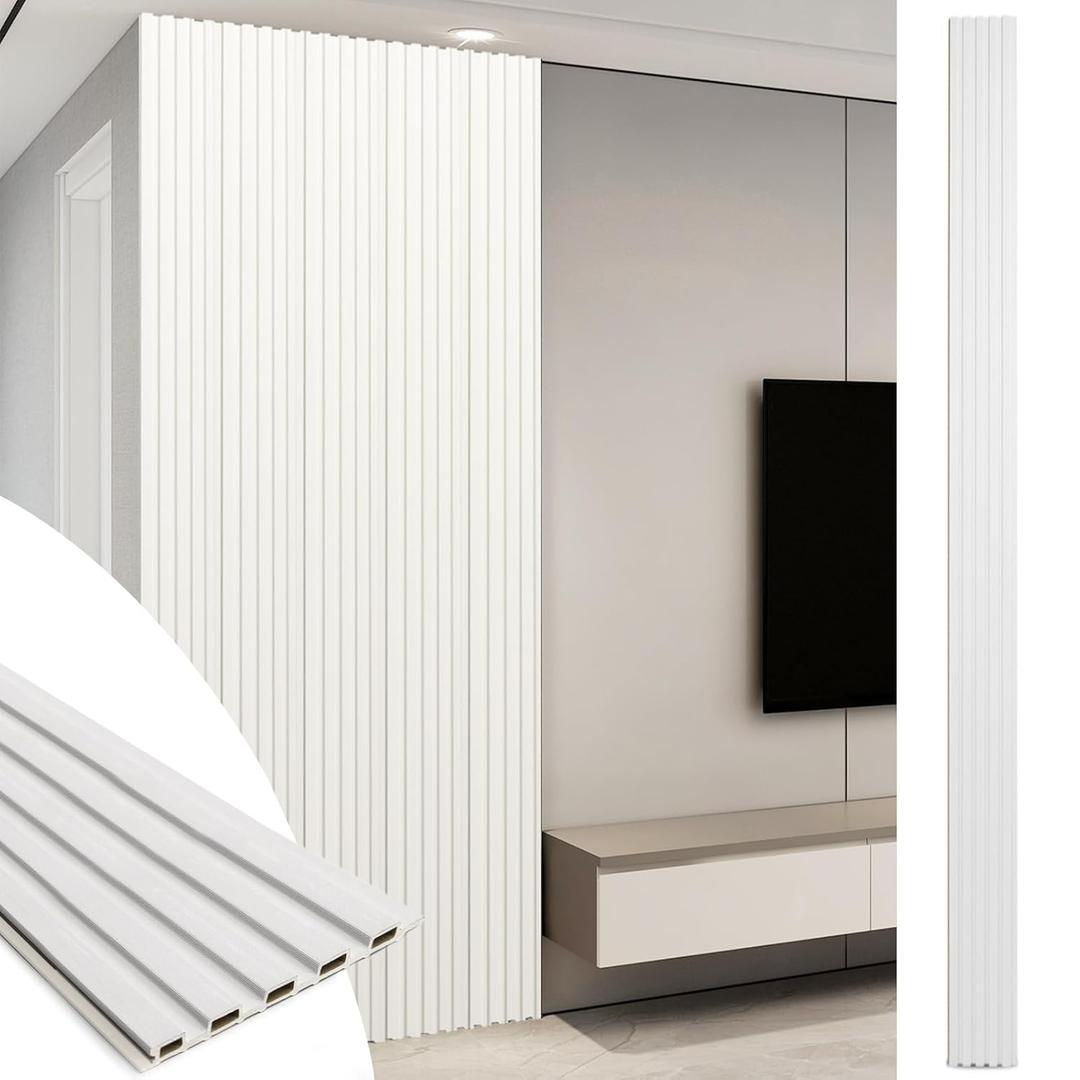 Art3d WPC Slat Wall Panels, 8-Pack 108 x 6 Inch 3D Wall Accents for Interior Wall Decor, Living Room, Bedroom, White