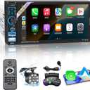 Single Din Car Stereo with Wireless Apple Carplay & Android Auto, 6.9" IPS Touchscreen Radio Bluetooth 5.2, Physical Knob Control, Waterproof Backup Camera, FM, MirrorLink, USB/Type-C, Navigation