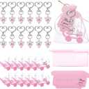 49 Pcs Baby Shower Party Favors Including Angel Keychains Baby Carriage Shaped Candy Boxes Thank You Card Organza Bag Guests Gift for Baby Shower Birthday Party Return Gift (Pink)