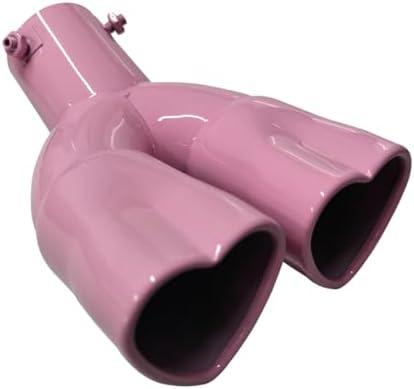 Dual Exhaust Tip 2.5 inch Inlet, Universal Car Exhaust Pipe Modification Tail Throat Tail Pipe Stainless Steel Muffler Tip, Adjustable Heart Shaped Car Decoration (Curved,Pink)