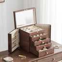 Black Walnut Wooden Jewelry Box Wood Jewelry Organizer with 2 Side Doors Mirror Lockable Classical Style for Watch Necklace Ring Earring Storage Mothers Day Gifts for Mom-5 Layer