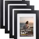 KINLINK 5x7 Picture Frame Black, Solid Wood Frames 5x7 with Acrylic Plexiglass for Pictures 4x6 With Mat,Tabletop and Wall Display, 5 x 7 Picture Frame