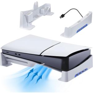 Racrank PS5 Pro Horizontal Stand with USB Hubs, Anti-Slip Dual Mode Base for PS5 Slim/Pro Disc & Digital Edition, Mini Design Stabilized Stand Exclusive for Gaming Room Setup, White