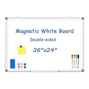 WALGLASS Magnetic White Board, 36" x 24" Double-Sides Dry Erase White Board for Wall, Hanging or Mounted Whiteboard, Horizontal or Vertical, Silver Aluminium Frame, Home, School, Office, Kitchen