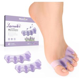 Welnove Toe Separators Spacers for Women - Toe Spacers with Lavender Extract, Toe Straightener for Women Men -Bunion Corrector Toe Stretcher for Yoga Practice - Lavender, 4 Pack