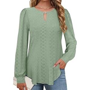 Womens Long Sleeve Eyelet Tops V Neck Fall Shirts Casual Loose Blouses (Small, Black)