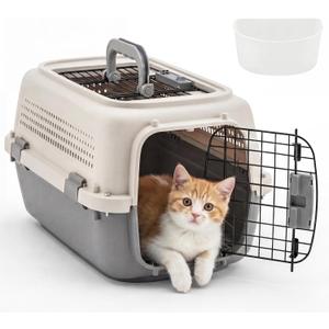 DUMOS 23" Hard-Sided Pet Carrier for Small Pets, 2 Door Cat Carrier, Beige