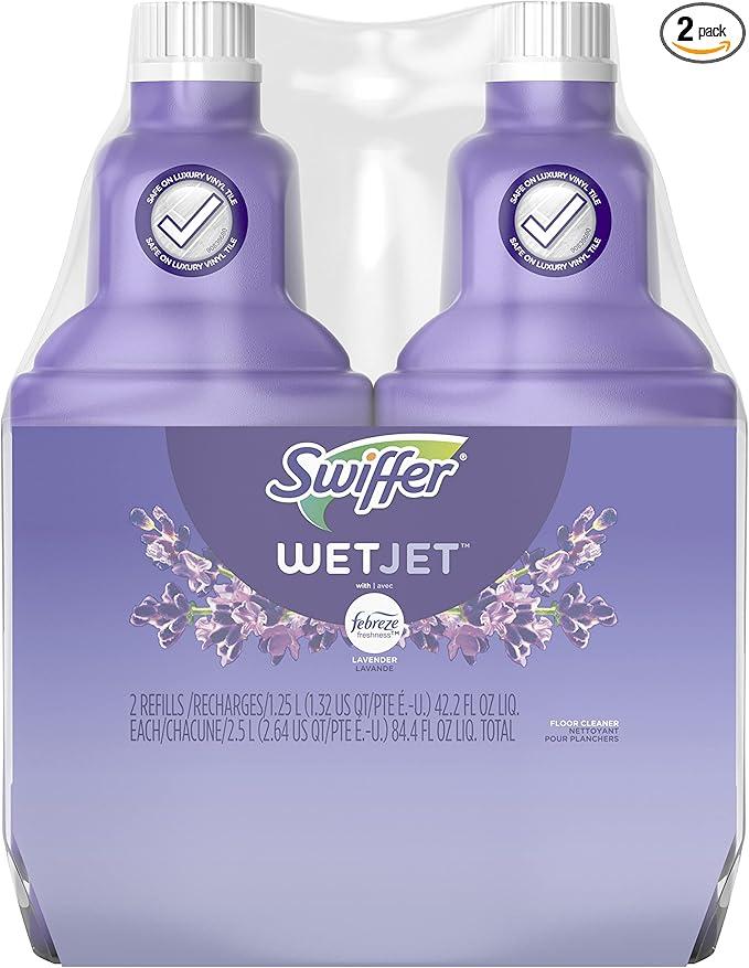 Swiffer WetJet MultiPurpose Floor Cleaner Solution with Febreze Refill, Hardwood Floor Cleaner, Lavender Scent, 1.25 Liter 42.2 Fl Oz (Pack of 2)