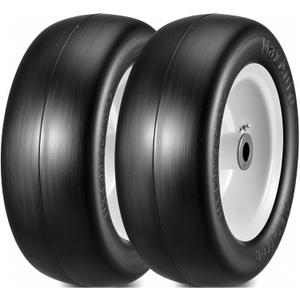 MaxAuto 11x4.00-5 Lawn Mower Tires Flat Free, Smooth 11x4 5nhs Zero Turn Front Wheels and Tire, 3/4" Bushings, 3" -3.5"-4"-4.5" Centered Hub, 350lbs Capacity, 2 Pack