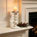 Hosley White Wood Pillar Candle Holder 9 Inch High Ideal Gift for Farmhouse Weddings Special Occasion Spa Aromatherapy Settings Candle Gardens. W1