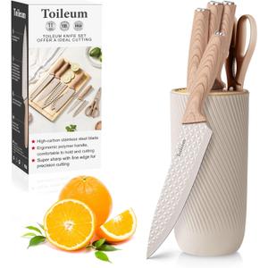 Knife Set, Toileum 11 Piece Khaki Kitchen Knife Block Set, Anti-Rust Non-Stick Stainless Steel Chef Knife Sets with 6 Blade Guards for Kitchen, Ergonomical Design (Khaki)