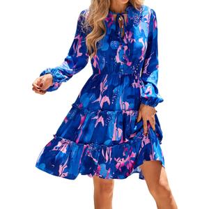 BTFBM Women Fall Dresses 2026 Floral Long Sleeve Mini Boho Dress (S)