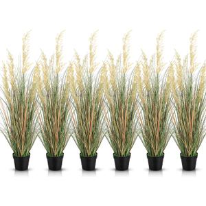 Jexine 6 Pcs Tall Artificial Grass Plant 4 ft Potted Artificial Greenery Floor Plants Faux Pampas Grass Tall in Pot for Housewarming Gift House Garden Bathroom Lobby Outdoor Decoration