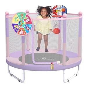 LANGXUN 60" Trampoline for Kids, 5ft Toddler Mini 3-in-1 Trampoline Indoor Outdoor with Basketball Hoop, Dart Board, Christmas Hoilday Toys Birthday Gifts for Girls Boys Age 1-8
