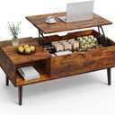 Sweetcrispy Coffee Table, Lift Top Coffee Tables for Living Room, Small Rising Wooden Dining Center Tables with Storage Shelf and Hidden Compartment, Brown