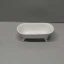 6.5" Ceramic Mini Decorative Clawfoot Bathtub Bar Soap Dish, Kitchen Sponge Holder and Shower Tray for Bathroom, 1 Pack (White Silver Rim)