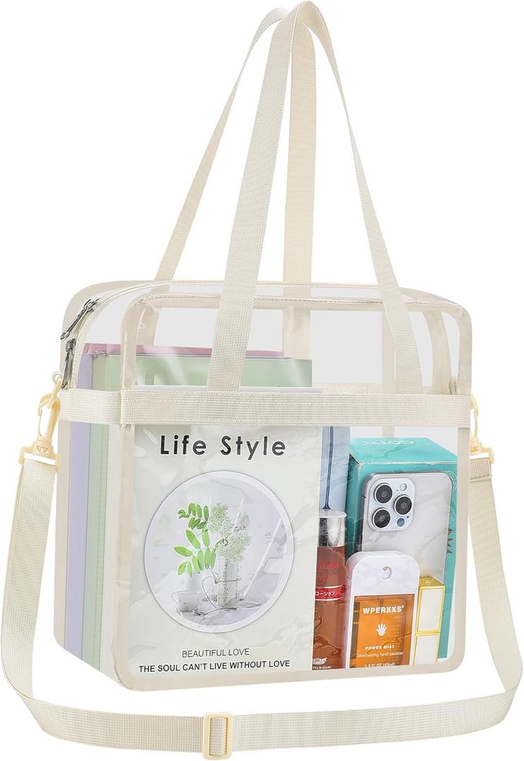 Clear Bag for Stadium Events 12612 Clear Tote Bag for Concert,Sport,Festival (Creamy)
