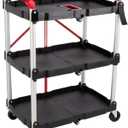 Collapsible Cart - Portable and Lightweight Folding Service Cart with 50lb Capacity Per Shelf - Multi Use Foldable Trolley with Wheels by Stalwart