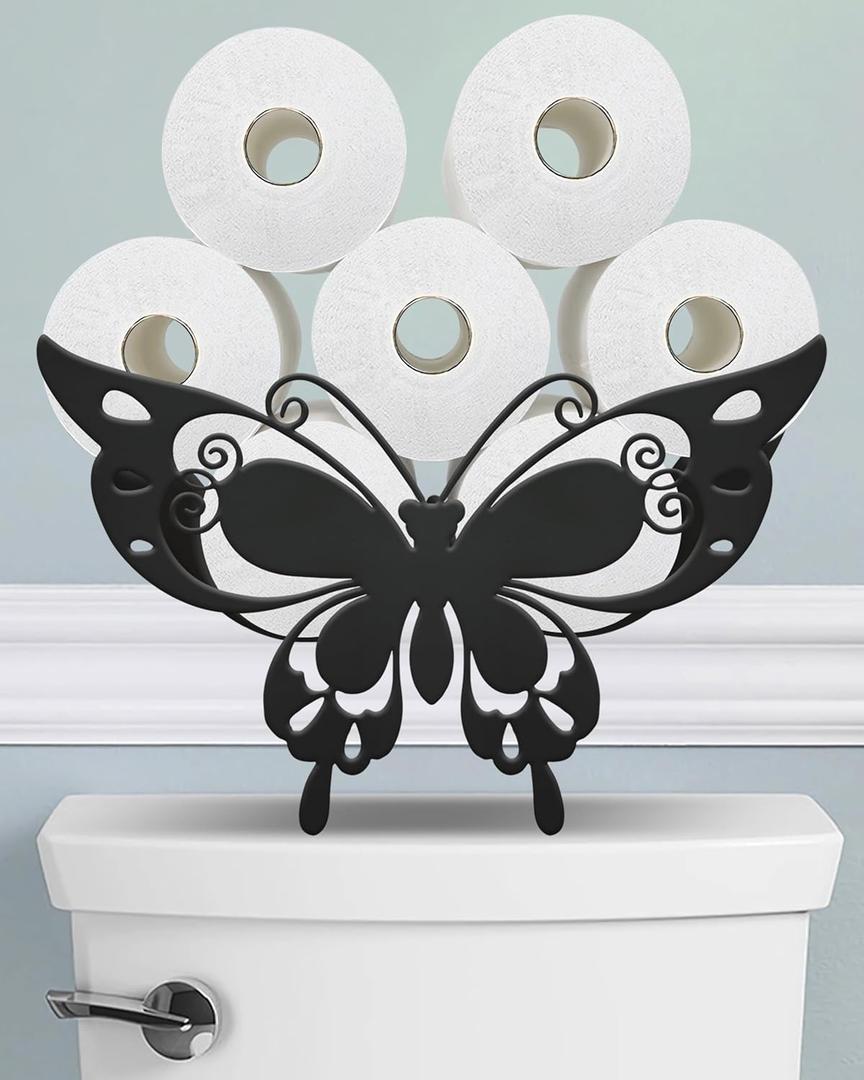 Butterfly Toilet Paper Holder Stand for Extra 8 Rolls, Funny Decorative Free Standing Toilet Paper Storage Organizer, Farmhouse Bathroom Animal Decor Accessories Storage Cabinet (Abyssal Black - Lovely Butterfly)