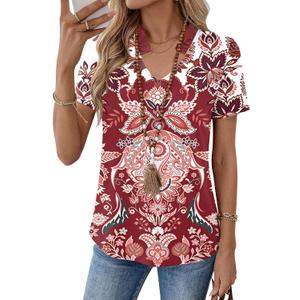 Kistore Womens Summer Tops Short Sleeve V Neck Casual Shirts Beach Vacation Dressy Work Blouses (M)