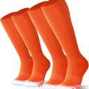Fitrell 2 Pack Baseball Soccer Softball Socks for Youth Men & Women Over-the-Calf Knee High Socks, Orange, Medium