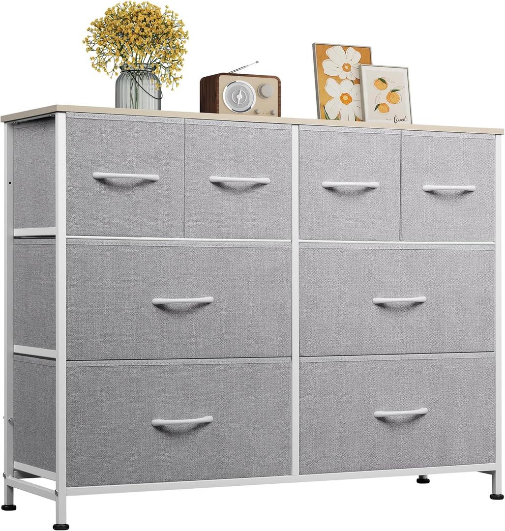 WLIVE 8 Drawer Dresser for Bedroom, Wide Fabric Dresser Storage Organizer, Chest of Drawers with Wood Top, Sturdy Steel Frame, Dressers for Living Room, Closet, Hallway, Light Grey WLIVE 8 Drawer Dresser for Bedroom, Wide Fabric Dresser Storage Organizer, Chest of Drawers with Wood Top, Sturdy Steel Frame, Dressers for Living Room, Closet, Hallway, Light Grey