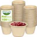 4 oz Small Paper Bowls, 100 Pack Compostable Bagasse Fiber Bowls, Microwavable for Condiments, Sauce, Ice Cream