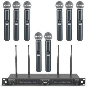 Phenyx Pro Wireless Microphone System, 8-Channel Wireless Mic, w/ 8 Handheld Dynamic Microphones, Auto Scan,8x40 UHF Frequencies, 328ft Range, Mics for Singing,Church, Karaoke(PTU-6000-8H)
