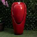 Alpine Corporation DIG100XS-RD Outdoor Vintage Cascading Antique Jar Water Fountain with LED Lights for Gardens, Patios, and Yards, 33" Tall, Red