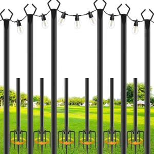 SINLEY 6 Pack String Light Poles,10 Ft Metal Poles with Fork for Outdoor String Lights,Outdoor Light Poles with Fork,Poles/Post/Stand for Outside,Patio,Deck (6 Pack 10FT String Light Pole)