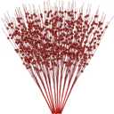 GREENTIME 10 Pack Red Artificial Glitter Berry Stem Ornaments 15.7 Inches Fake Christmas Picks Decorative Glitter Sticks for Vase Christmas Tree DIY Wreath Crafts Fireplace Decor
