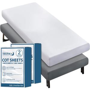 Cot Sheets 31" x 75"(2 Pack), Cot Fitted Sheet Ultra Soft and Breathable Snug Fit for Narrow Twin Mattress/Camp Bunk Beds/RVs Bunk/Guest Beds/Army Cots/Trifold Mattress Grey and White, Cover Only
