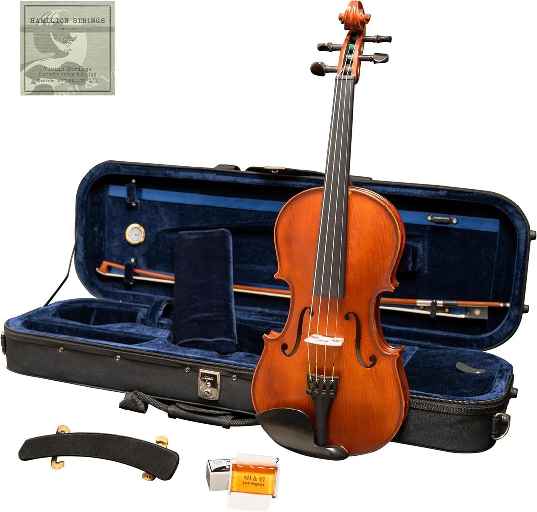 Roma Classic Violin 4/4 Full-Size Violin Outfit  Hard Carrying Case and Accessories Set Included  Flamed Maple Wood & Ebony Fittings  Model VN-350