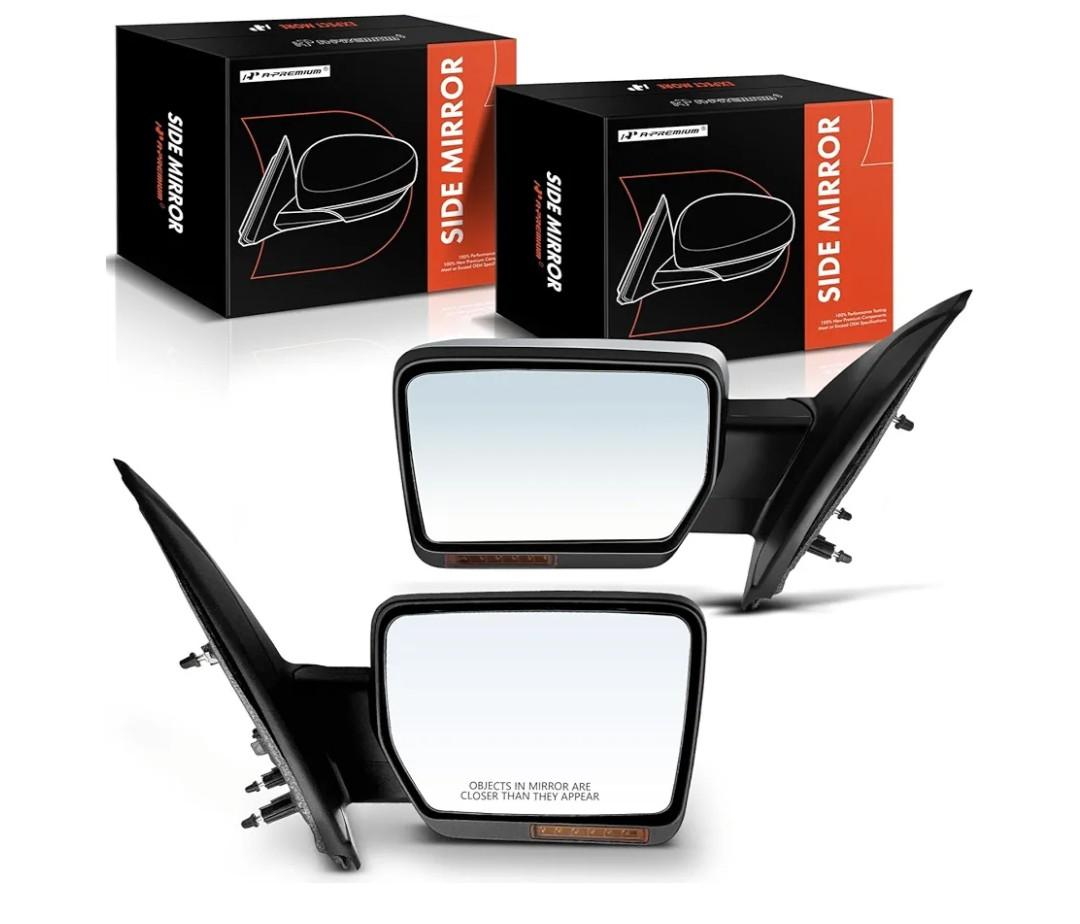 A-Premium Pair (2) Driver and Passenger Side Power Door Mirror - Compatible with Ford F-150 2011-2014 - Heated Power Folding Chrome Outside Rear View Mirror w/Turn Signal & Drive Blind Spot Glass