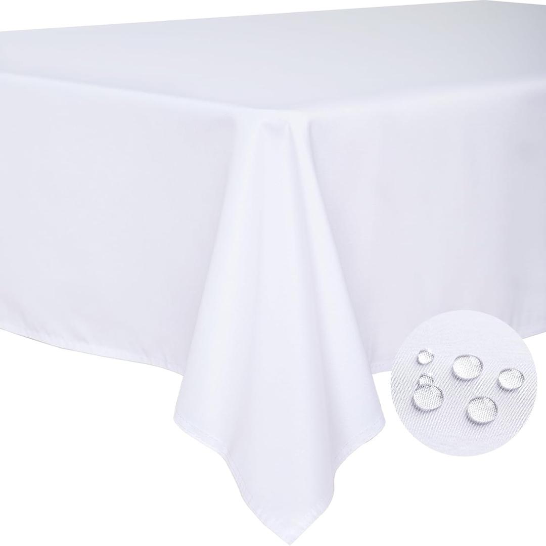 BYDOLL Table Cloth White 54x108 Inch Tablecloth for 4 Foot Rectangle Tables Outdoor Washable Wrinkle Free and Spillproof Polyester Tablecloth for Festival Camping Picnic Party Cover