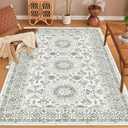 Washable Rugs 8x10 Area Rugs for Living Room Clearance Bedroom Rug Under Bed Moroccan Non Slip 8x10 Tribal Rug Beige and Green Geometric Dining Room