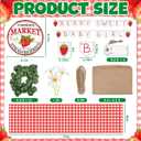 8 Pcs 48" x 55" Strawberry Stand Kits Hut Decor (Without Table) Include Shelf Banner Roof Pennant Tablecloths LED Lights Artificial Flowers for Photo Props Farmer Market Strawberry Party Decor