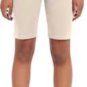 IZOD Juniors Uniform Bermuda Shorts, Skinny Style with Hook & Eye Closure, Stretch Twill Fabric (11, Khaki)