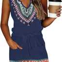 SAUKOLE Womens Sleeveless T Shirt Dresses Casual Cute Floral Print Short Dress Summer Fashion Front Pockets (Large, Bohe Navy)