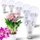E26 A19 LED Plant Grow Light Bulbs Indoor Plants Full Spectrum, LED Sun Light Bulbs Plant Growing 100W Equivalent with Balanced Spectrum 5000K Red Blue Yellow for Seeds Greens Flower Fruit Garden, 6 Pack