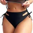 WODECASA Women's High Waisted Bikini Bottoms Cheeky High Leg Cut Out Side Tie Sexy Ruched Bathing Suit Swim Bottoms 2026 (Black, L)