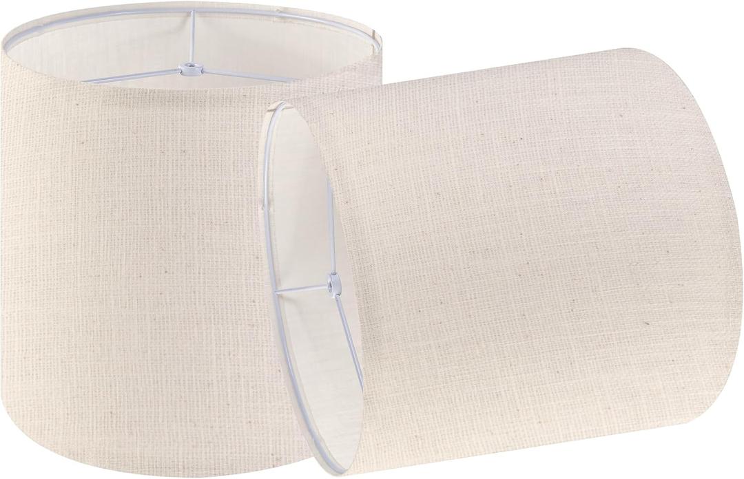 Set of 2 Oatmeal Tall Linen Drum Lamp Shades Medium Lamp Shade 9.8" Top x 9.8" Bottom x 10.8" High (Spider) Farmhouse Lampshade for Table & Beside Lamp - Natural Linen - Lampshades Replacement