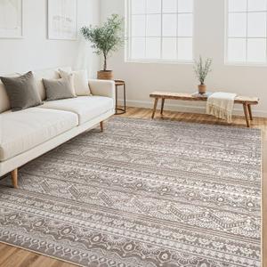 Tortania Area Rug Living Room Rugs - 5x7 Washable Large Soft Neutral Boho Moroccan Bohemian Farmhouse Rug Indoor Floor Carpet for Bedroom Under Dining Table Home Office Decor - Dark Brown