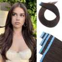 Dark Brown Mini Tape in Hair Extensions Human Hair Invisible Hair Extensions Tape in Soft Remy Hair 18Inch 10Pcs for Women
