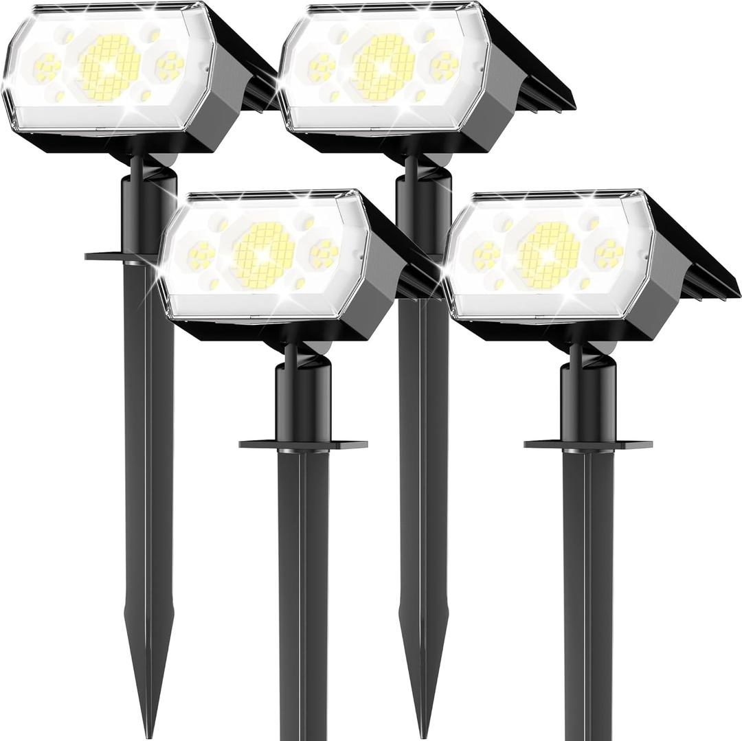 hyrion Solar Spot Lights Outdoor Waterproof, 64LED 3 Lighting Modes Dusk to Dawn Solar Powered Landscape Lights for Yard, Garden, Pathway, Tree - Cool White, 4 Pack