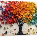 Colorful Butterfly Canvas Wall Art Print, Butterfly Tree Poster Wall Decor Painting, Tree of Life Picture for Wall Living Room Bathroom Bedroom Home Decoration 16 * 24 in Framed