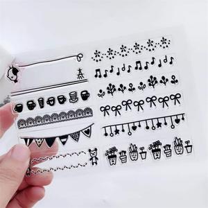 Bowknot Music Flag Lace Clear Stamps Silicone Stamp Cards with Sentiments, Potted Plants Lace Transparent Seal Stamps for Holiday Card Making Decoration and DIY Scrapbooking Album DIY Crafts